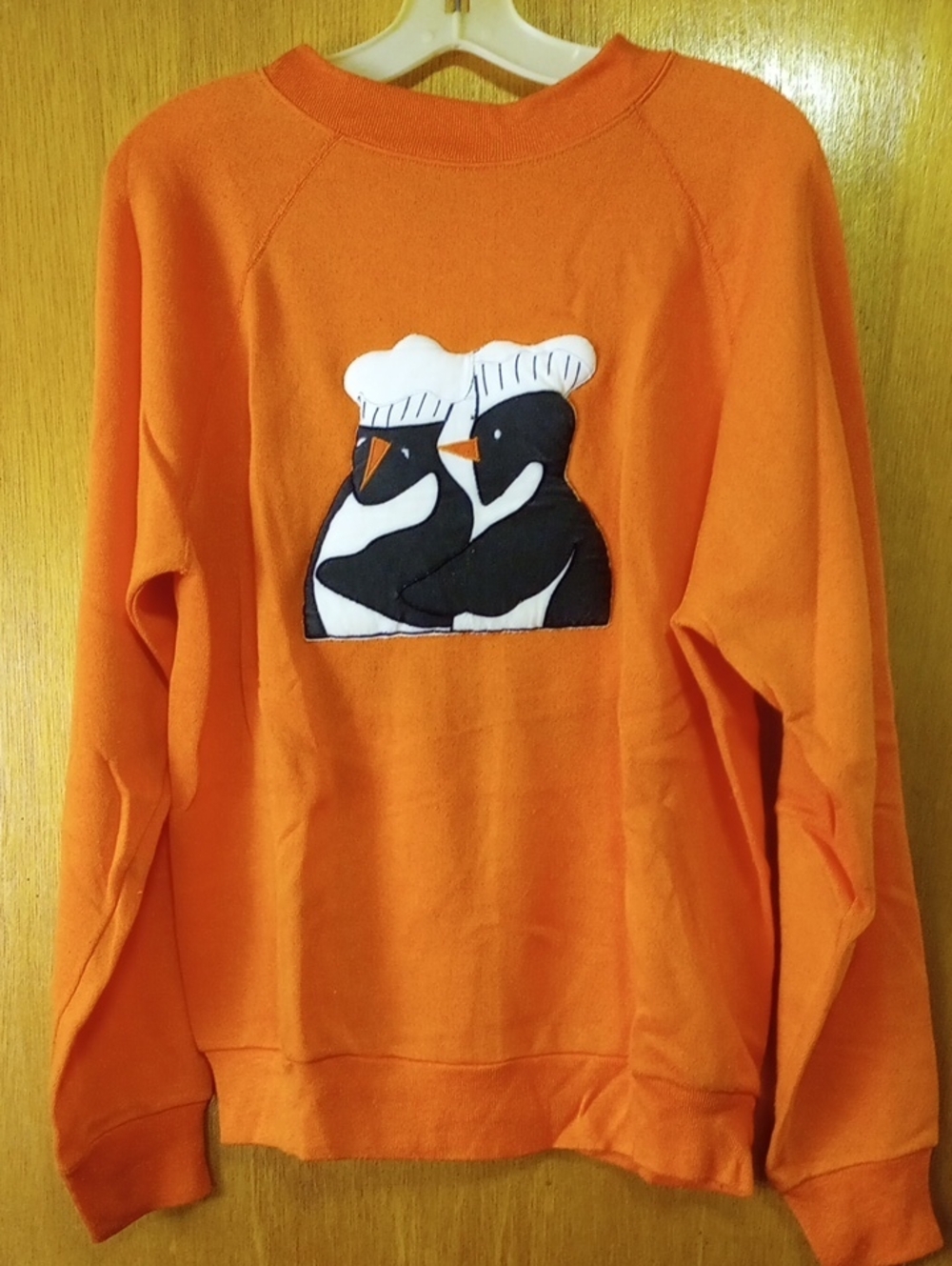 Tultex Ultra Fleece Large Colorful Orange Sweatshirt w/ Penguin Chef Applique